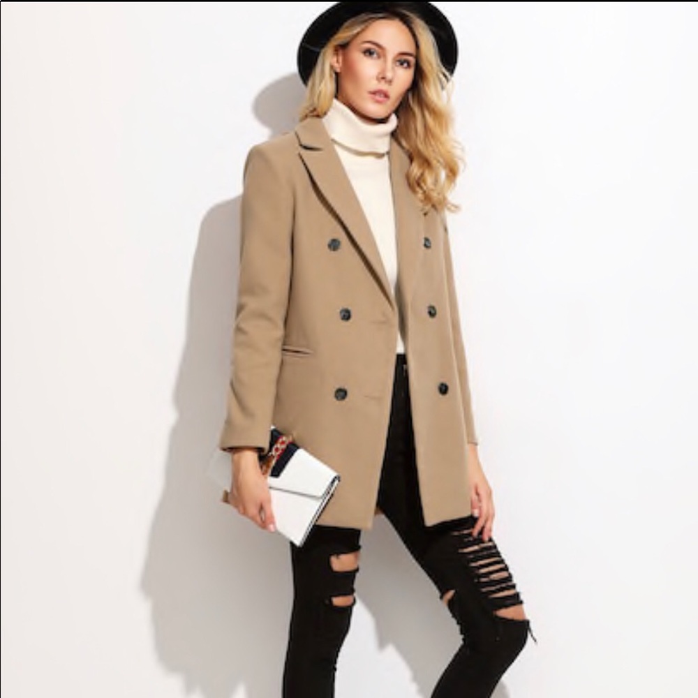 SHEIN Womens NWOT Camel Pea Coat - Picture 1 of 3